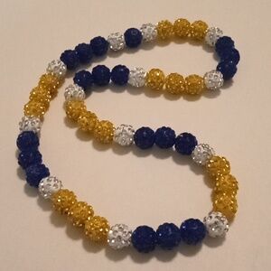 #1030. Blue, Yellow And White Rhinestone Beaded Stretch Necklace Or Bracelet